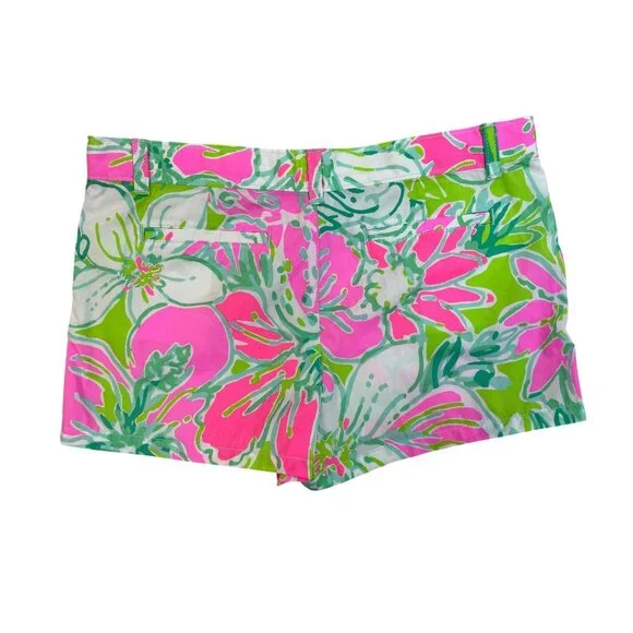Lilly Pulitzer Girls Floral Cotton Shorts Pink Green Tropical Print Size 14 - Picture 2 of 8